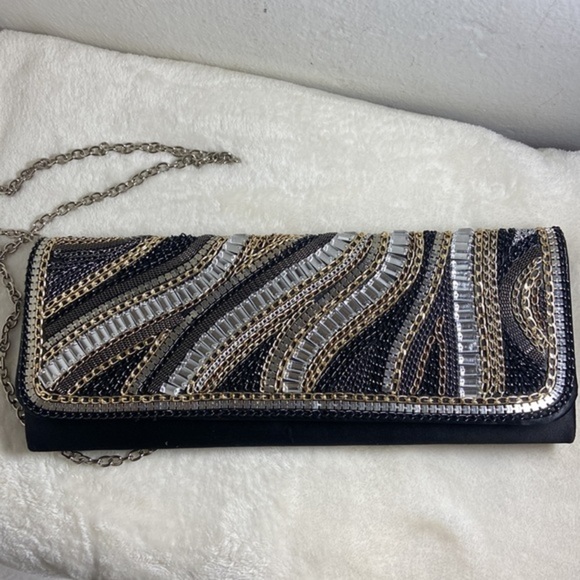 Bebe clutch with metal chain and jewel embellishment 11.5” by 4.5” - Picture 8 of 8